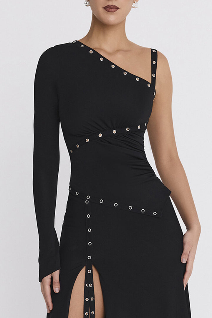 Damen Elegantes Oberteil mit asymmetrischem Schnitt und dekorativen Ösen Drune