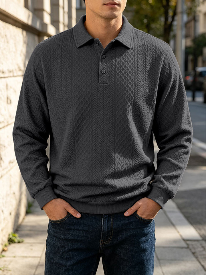 Herren Feinstrick-Poloshirt mit Zopfmuster und gerippten Bündchen Drune