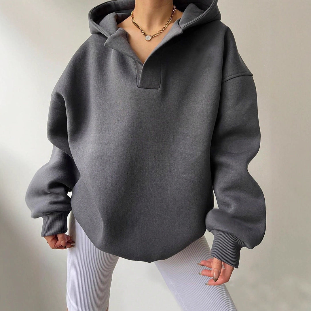 Damen Oversized Kapuzensweatshirt mit lässigem Stehkragen und langen Ärmeln Drune