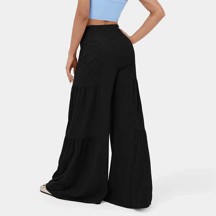 Damen Weit geschnittene Palazzo-Hose mit eleganter Bindegürtel Drune