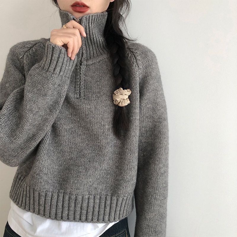 Damen modischer Stehkragenpullover aus hochwertigem Strick Drune