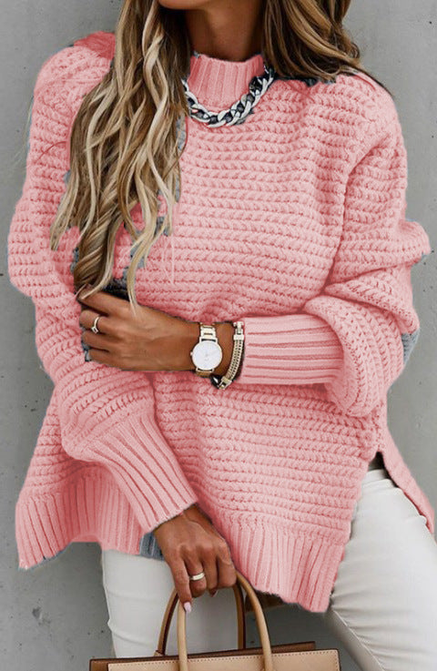 Damen Grobstrick Pullover mit hohem Kragen und Strukturmuster Drune