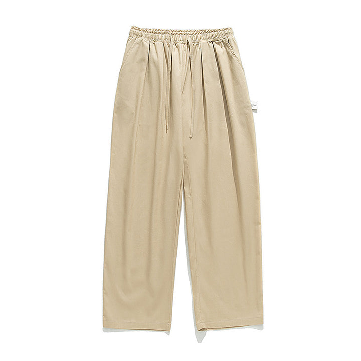 Unisex Weite Freizeithose mit Bundfalten, elastischem Kordelbund und geradem Bein Drune