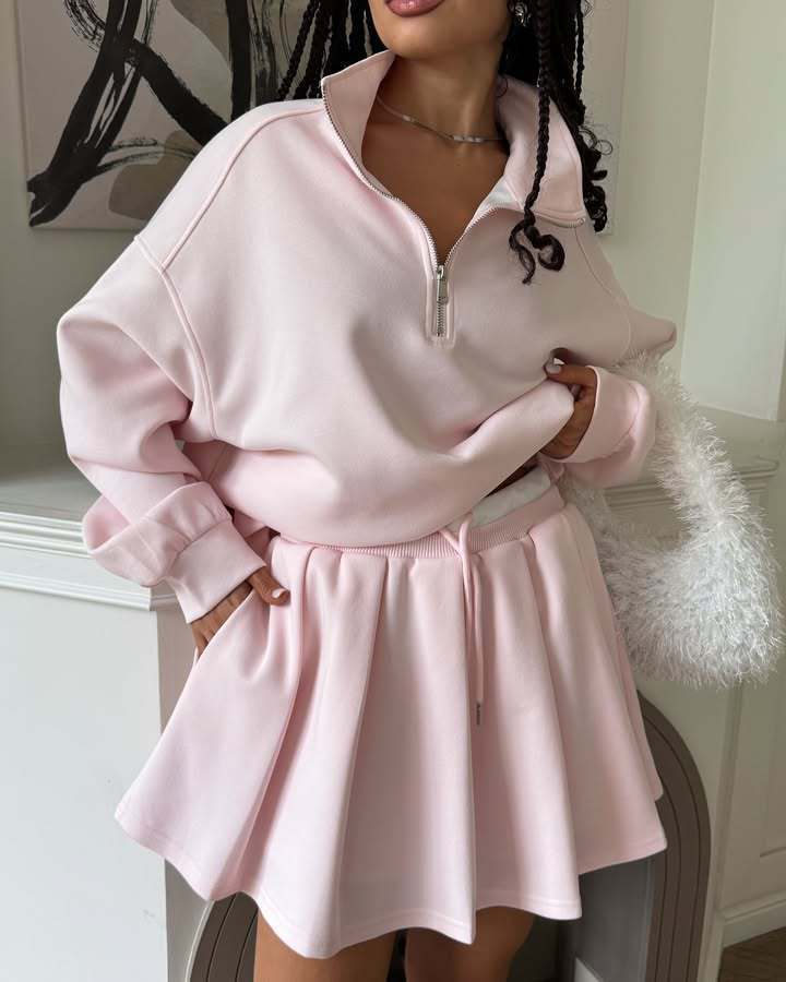Damen Sweatshirt mit lässigem Stehkragen und Rock Drune