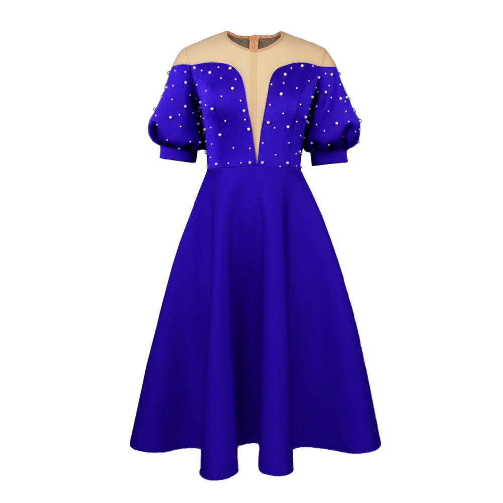 Damen Festliches Midi-Kleid mit Volantärmeln und schimmernden Akzenten Drune