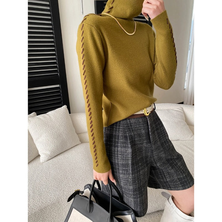 Damen eleganter Rollkragenpullover mit einzigartigen Seitendetails Drune