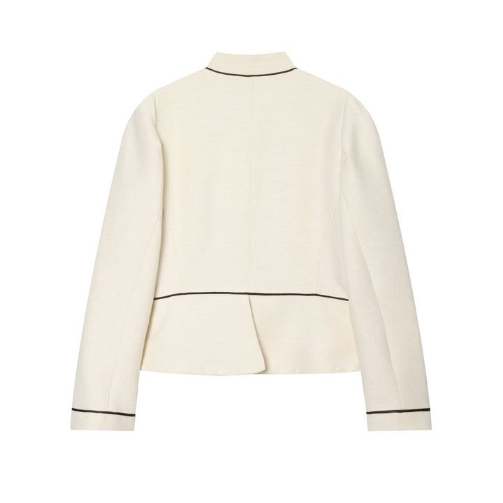 Damen Kurzblazer im Bouclé‑Look mit Stehkragen, dekorativen Knöpfen und Kontrastpaspel Drune