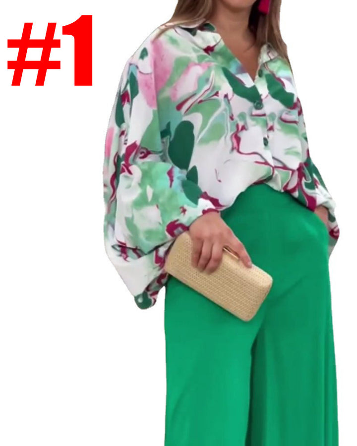 Damen Oversize Hemdbluse mit abstraktem Aquarellprint und überschnittener Schulter Drune