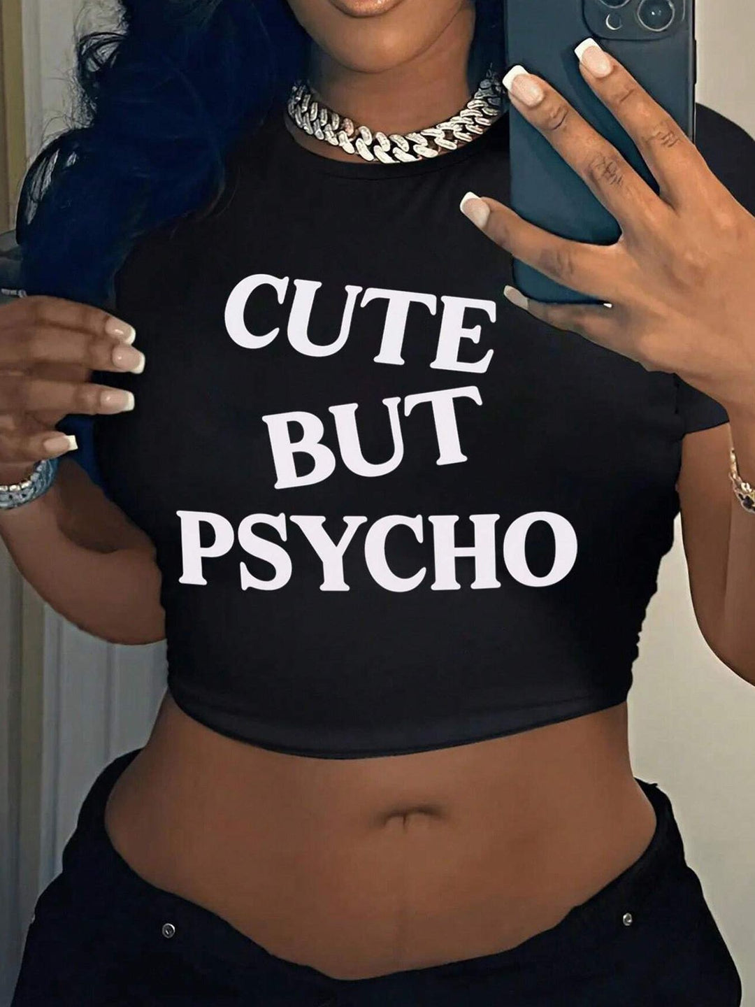 Damen Crop-T-Shirt mit inspirierendem Aufdruck und figurbetontem Schnitt Drune