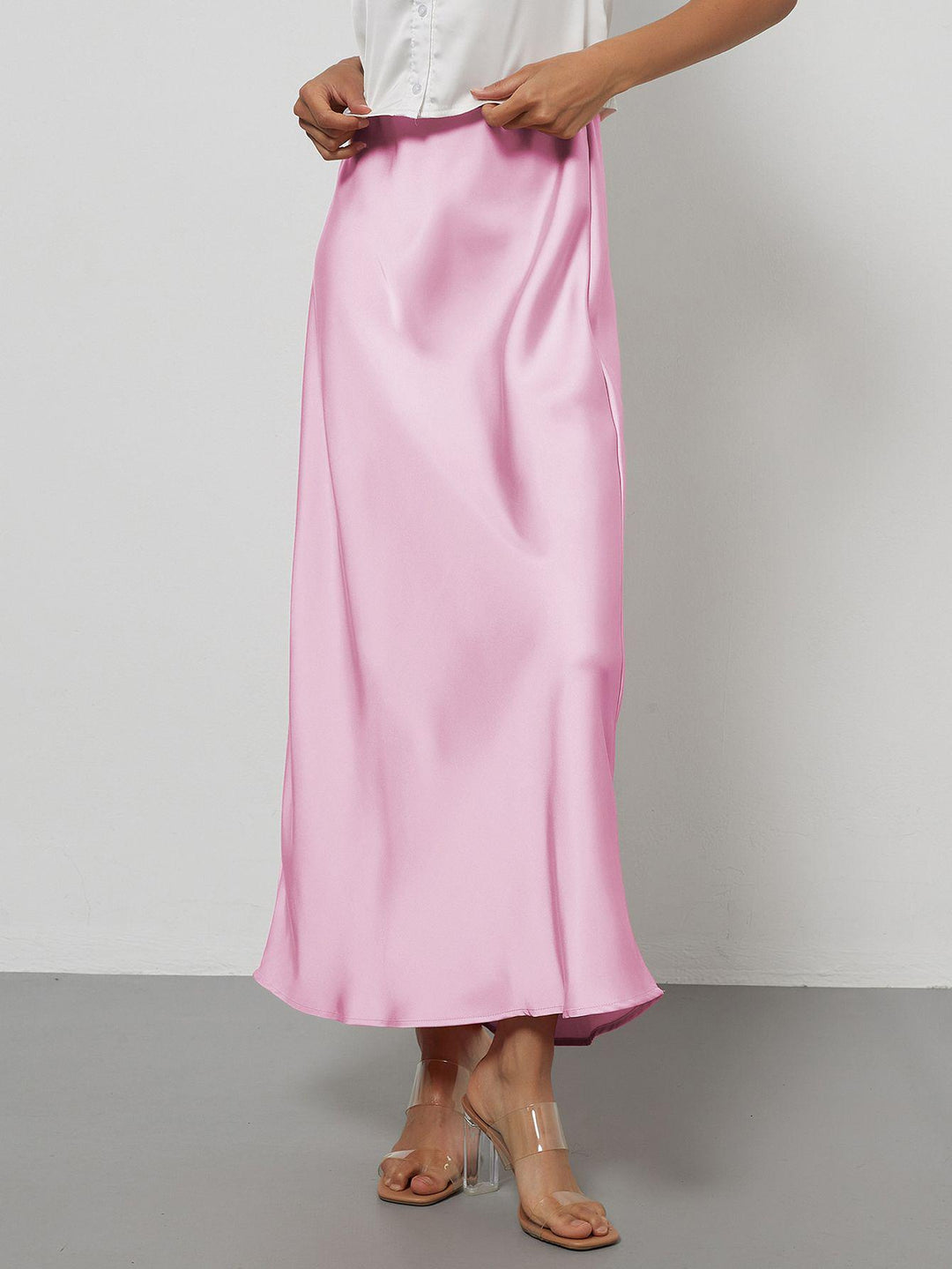 Damen-Satinrock mit hoher Taille und Midi-Länge