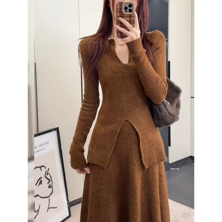 Damen Rippstrickpullover mit tiefem V-Ausschnitt und lässigem Schnitt Drune