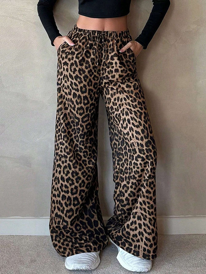 Damen Weite Palazzo-Hosen mit auffälligem Leopardenmuster Drune