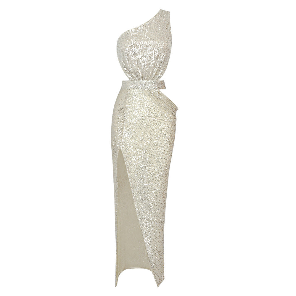 Damen Elegantes Abendkleid mit asymmetrischem Schnitt und funkelnden Pailletten Drune