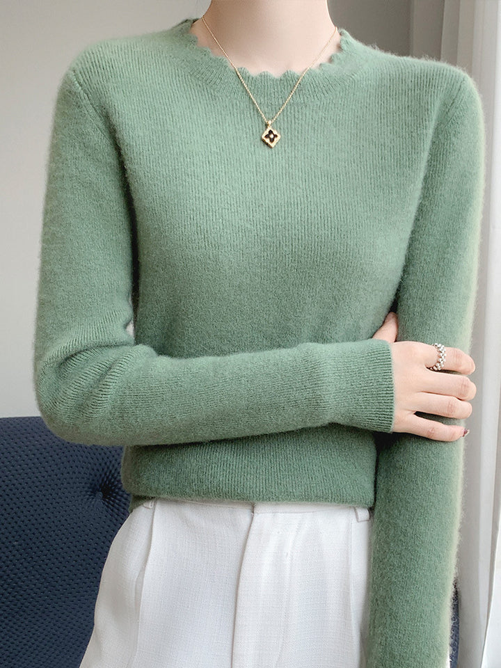 Damen Weicher Feinstrickpullover mit welligem Rundhalsausschnitt und kaschmirähnlicher Oberfläche Drune