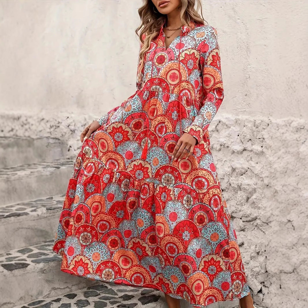 Damen Longsleeve Strandkleid mit verspieltem Muster Drune