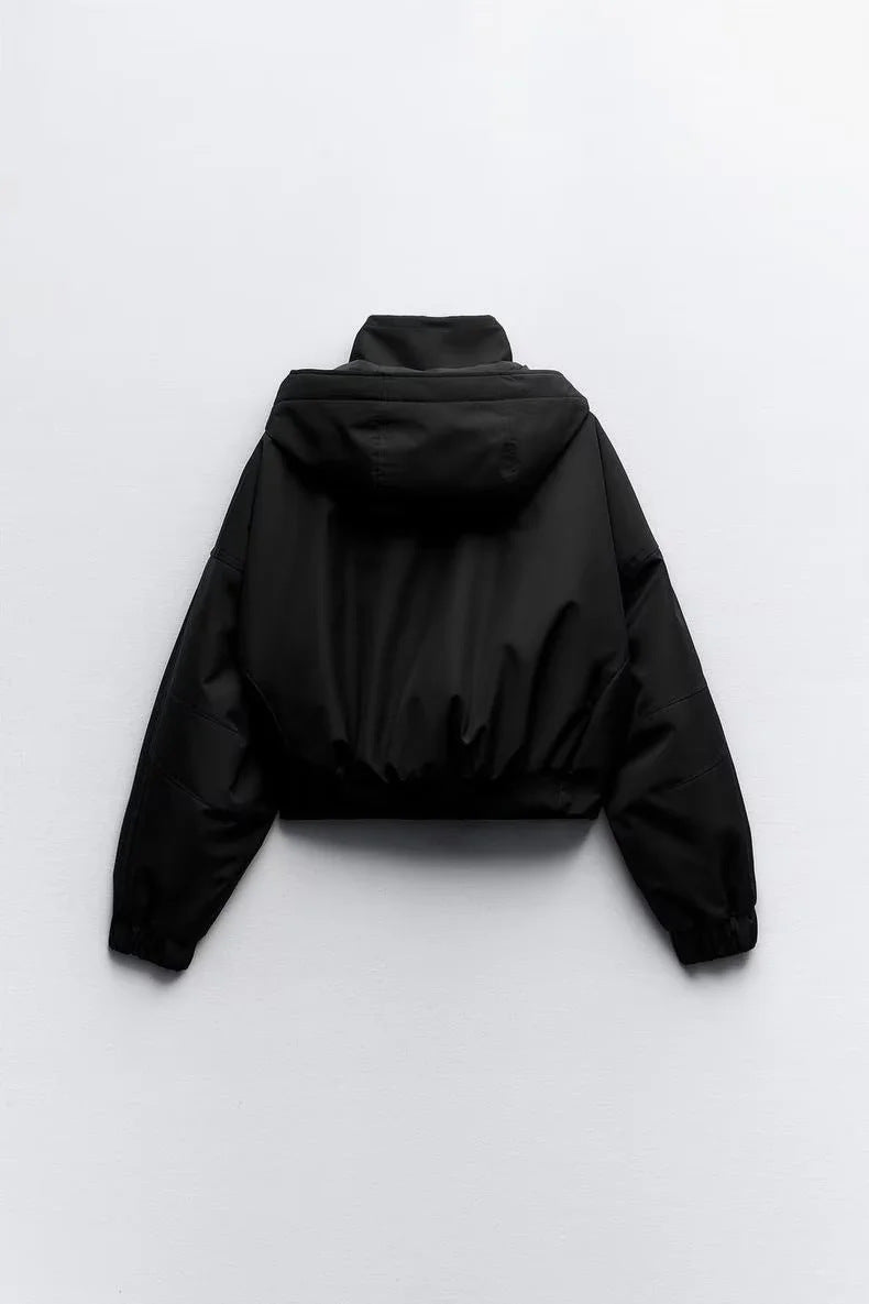 Damen nan kurzes wattiertes Kapuzenblouson mit weitem Boxy‑Schnitt und elastischem Saum Drune
