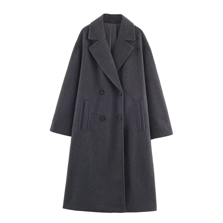 Damen Doppelreihiger Oversize‑Mantel mit fallendem Revers und Eingrifftaschen Drune