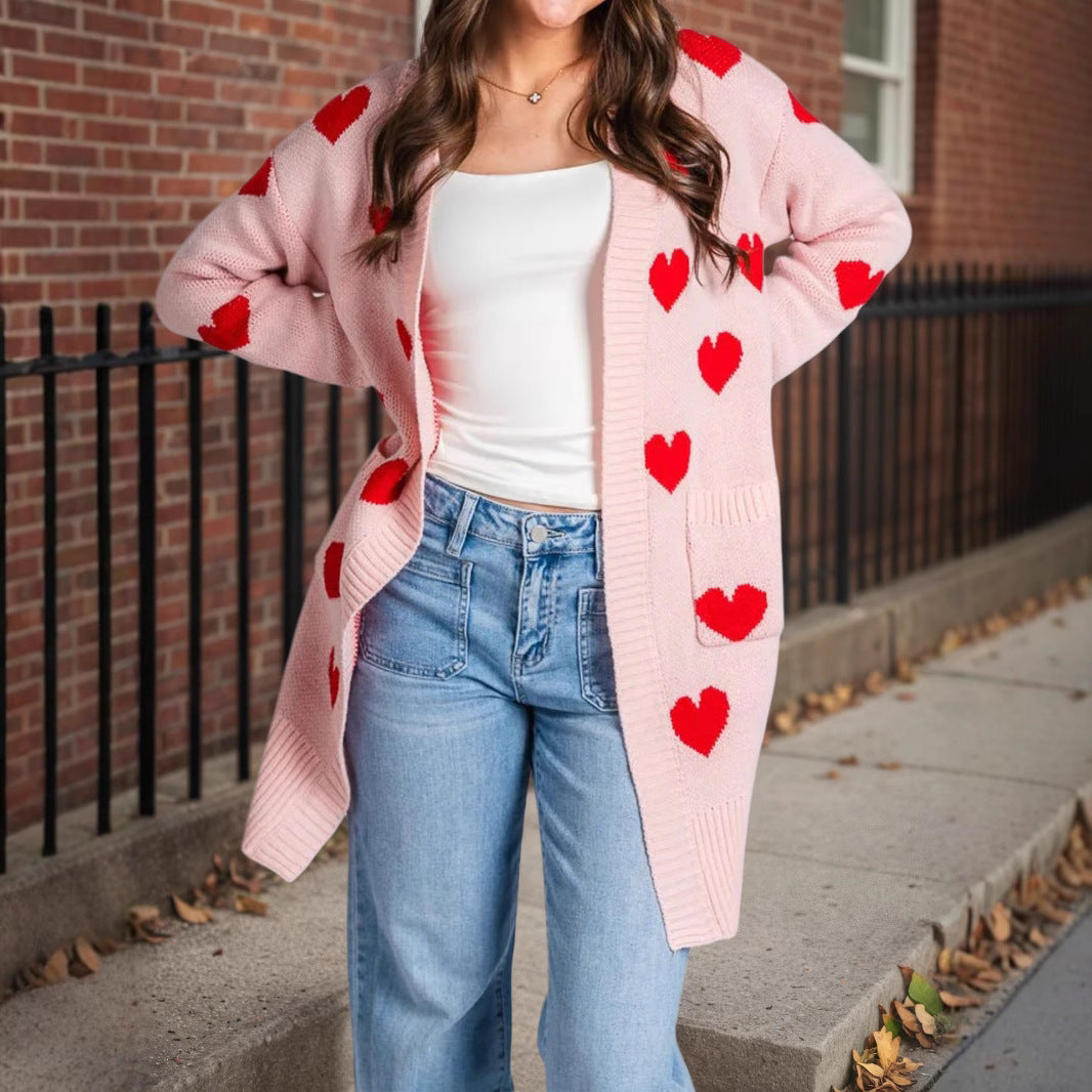 Damen Strickjacke mit Herzmuster und praktischen Taschen Drune
