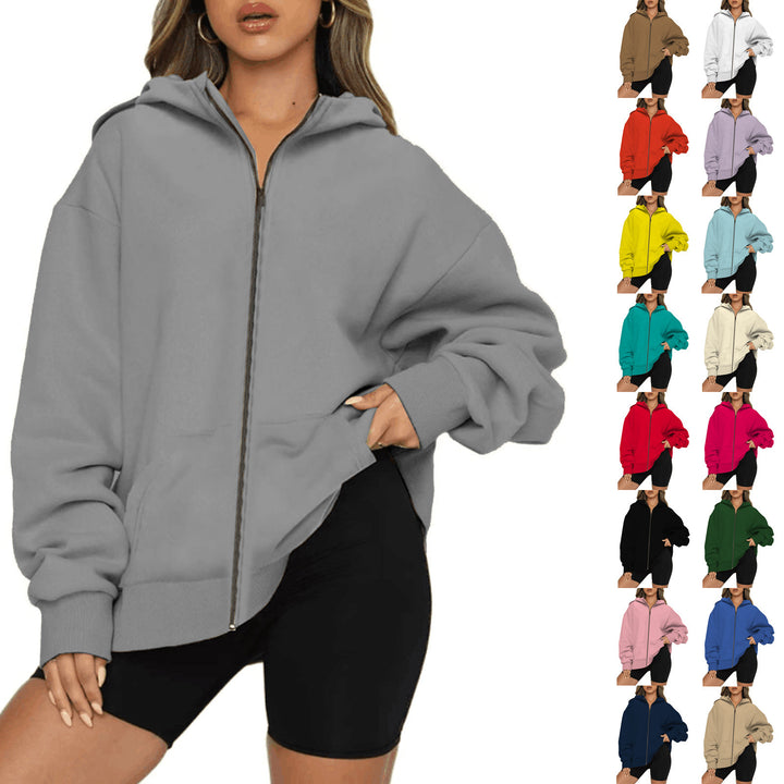 Damen nan leichte Zip-Kapuzenjacke im Relaxed-Fit mit Kängurutasche und gerippten Bündchen Drune