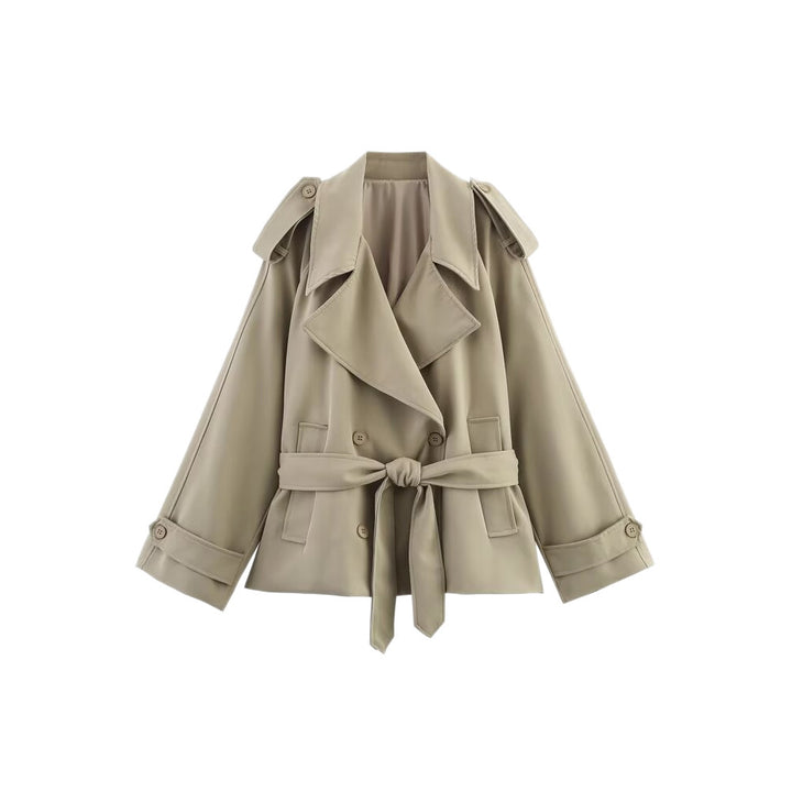Damen Kurzer Trenchcoat mit Bindegürtel und Cape-Ärmeln Drune