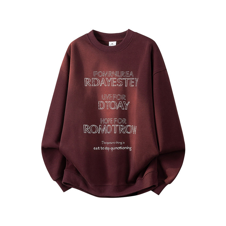 Damen Oversize-Sweatshirt mit gesticktem Schriftzug, abgerundetem Saum & überschnittener Schulter Drune