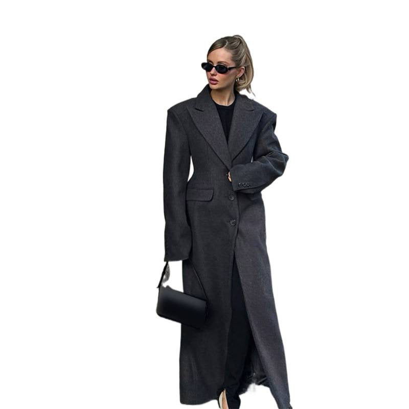 Damen Maxi-Wollmantel mit Oversized-Schnitt und strukturierter Schulterpartie Drune