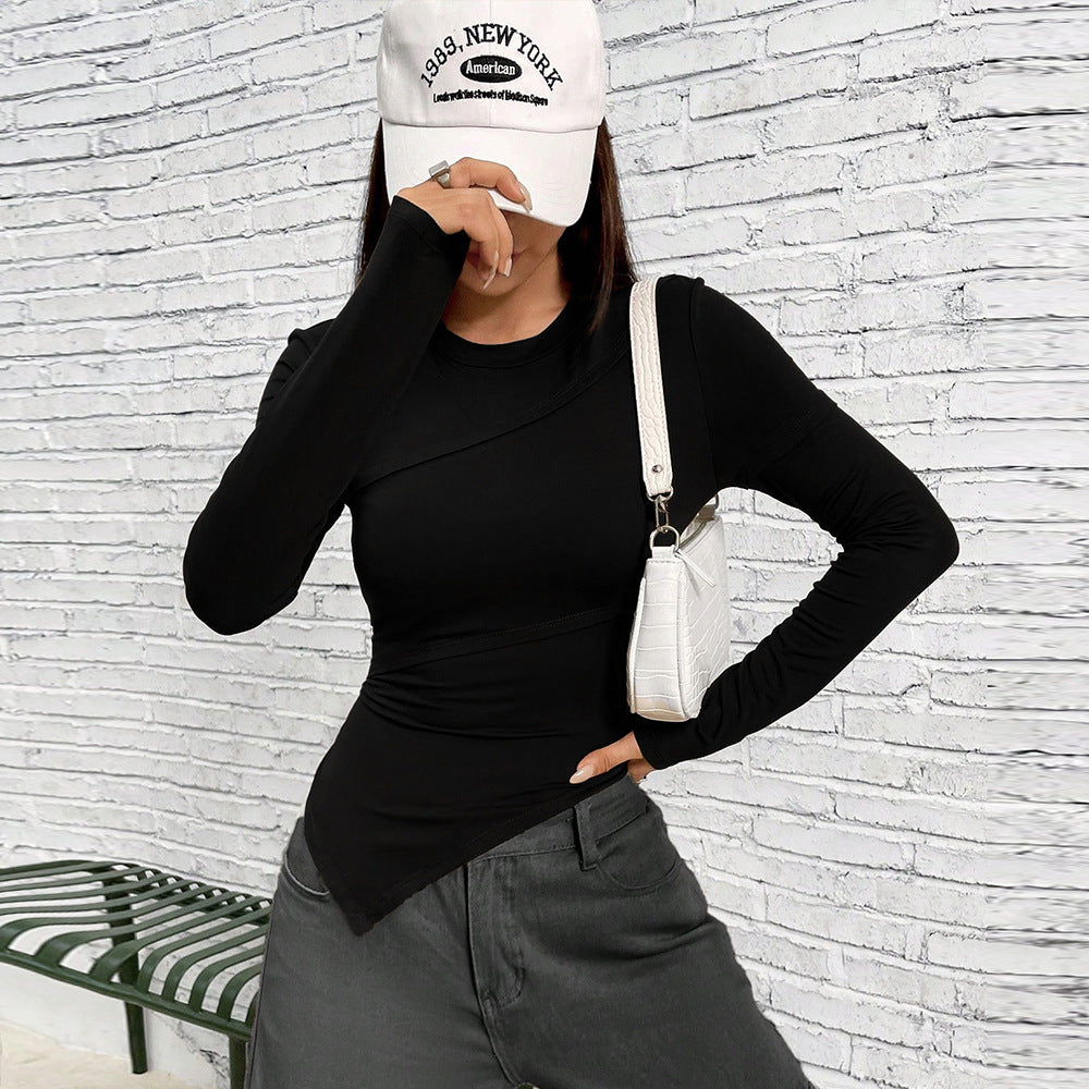 Damen figurbetontes Langarmshirt mit asymmetrischem Design und modischem Schnitt Drune