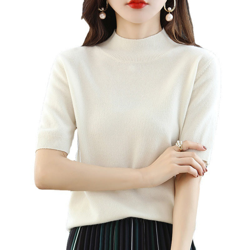 Damen Kurzärmeliger Feinstrick-Pullover mit halbem Rollkragen Drune
