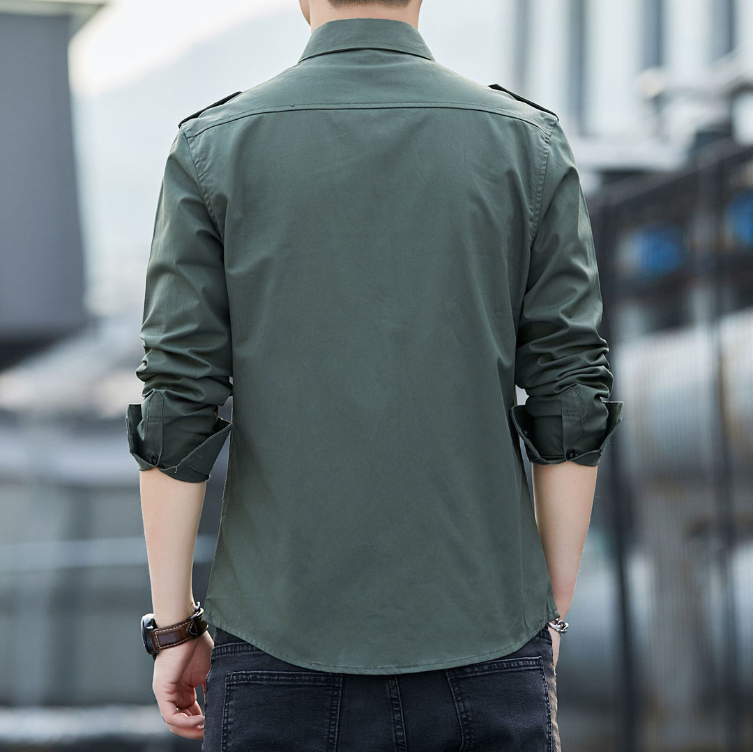 Herren Lässige Hemdjacke im Military‑Look mit Epauletten und Brustpattentaschen Drune