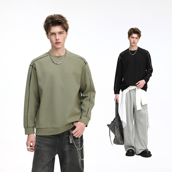 Herren Oversize Rippstruktur-Langarmshirt mit Kontrastnähten Drune