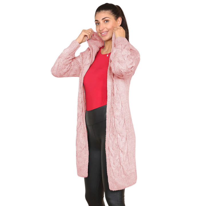 Damen Grobstrick Hoodie-Mantel mit Zopfdesign und tiefen Taschen Drune