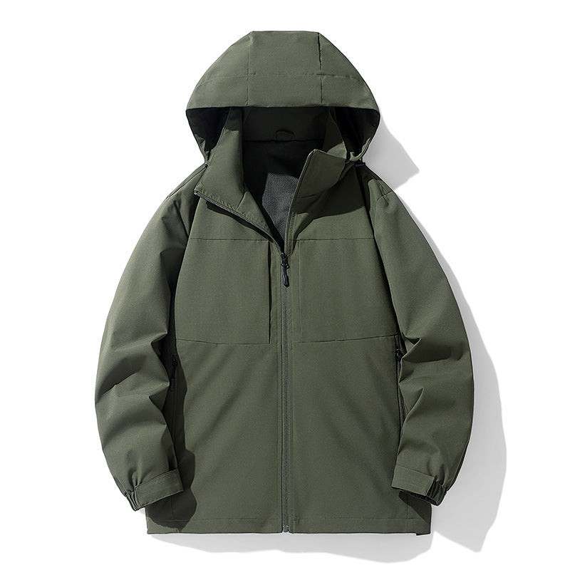 Herren Wasserabweisende Softshell-Outdoorjacke mit Kapuze, atmungsaktivem Netzfutter und verdecktem Reißverschluss Drune