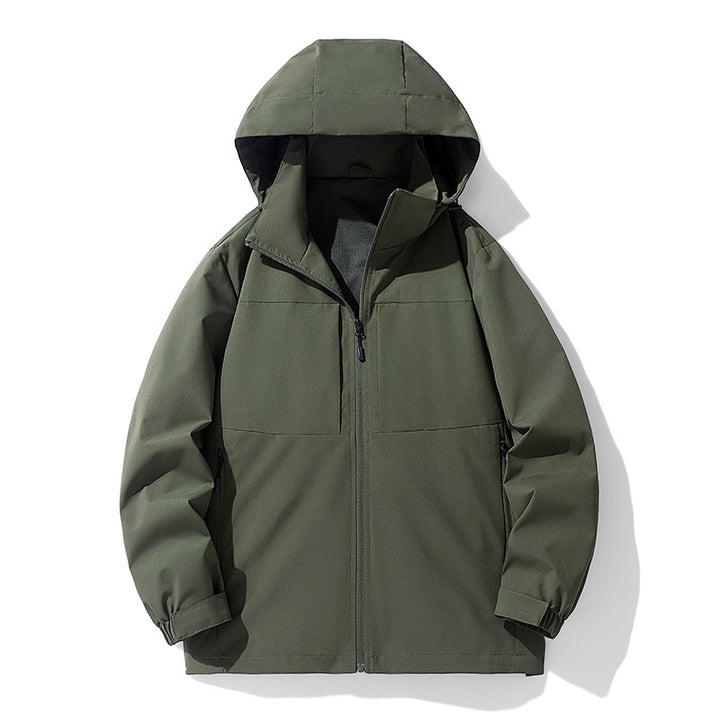 Herren Wasserabweisende Softshell-Outdoorjacke mit Kapuze, atmungsaktivem Netzfutter und verdecktem Reißverschluss Drune