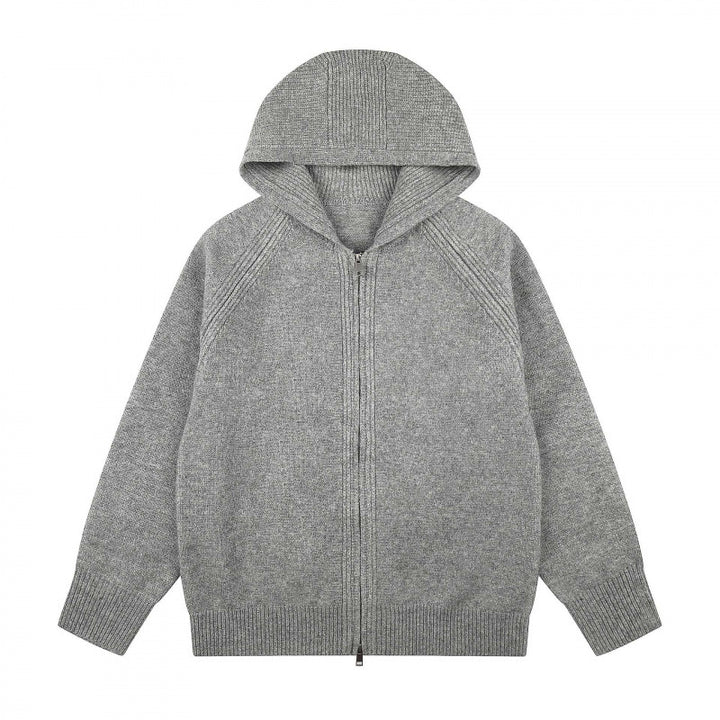 Unisex Weitgeschnittener Kapuzenstrickcardigan mit durchgehendem Reißverschluss und Raglanärmeln Drune
