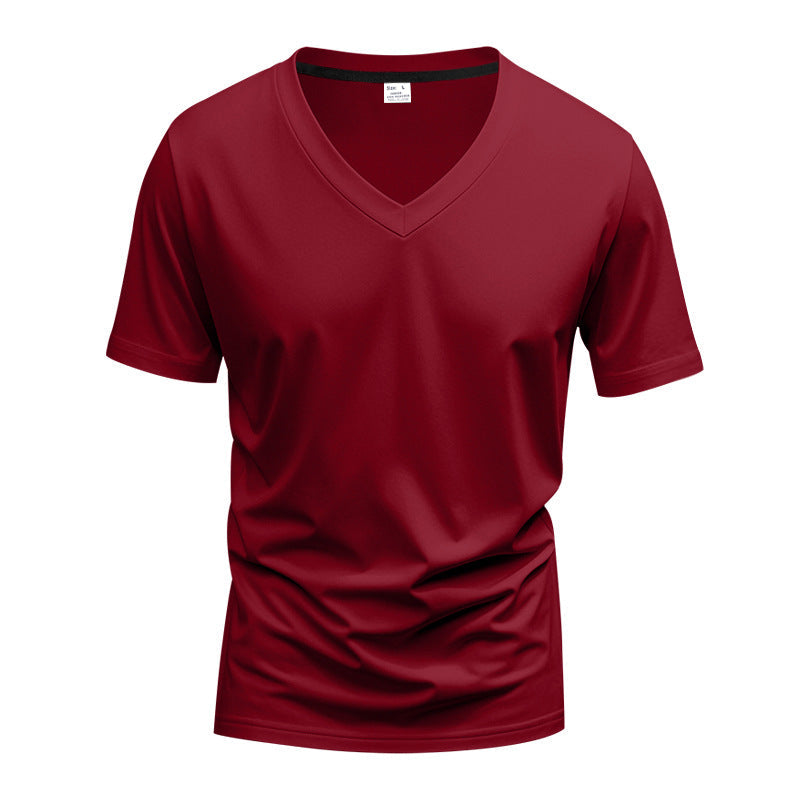 Herren nan klassisches V-Ausschnitt T-Shirt aus feinem Baumwolljersey mit verstärktem Nackenband und Doppelnaht Drune