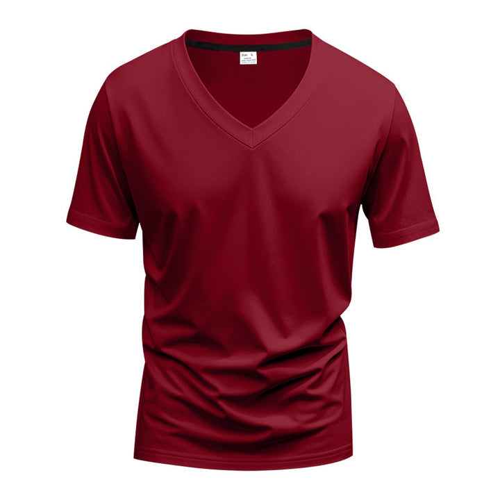 Herren nan klassisches V-Ausschnitt T-Shirt aus feinem Baumwolljersey mit verstärktem Nackenband und Doppelnaht Drune