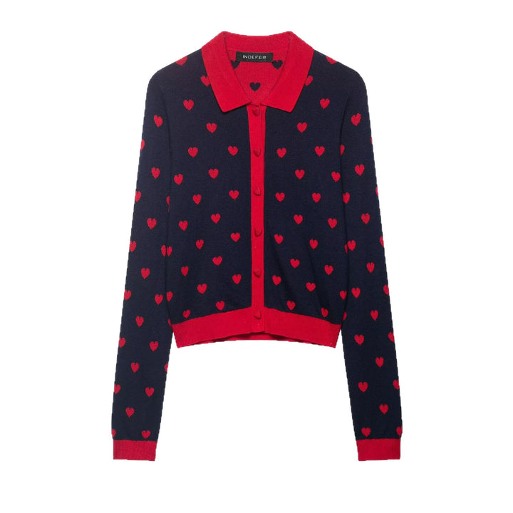 Damen Kurze Strickjacke im Cardigan‑Stil mit Herz‑Jacquard und Reverskragen Drune