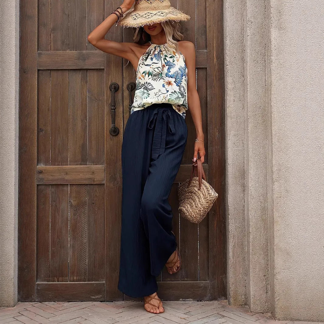 Damen Lässiges Oberteil mit floralem Print und weit geschnittener Hose Drune