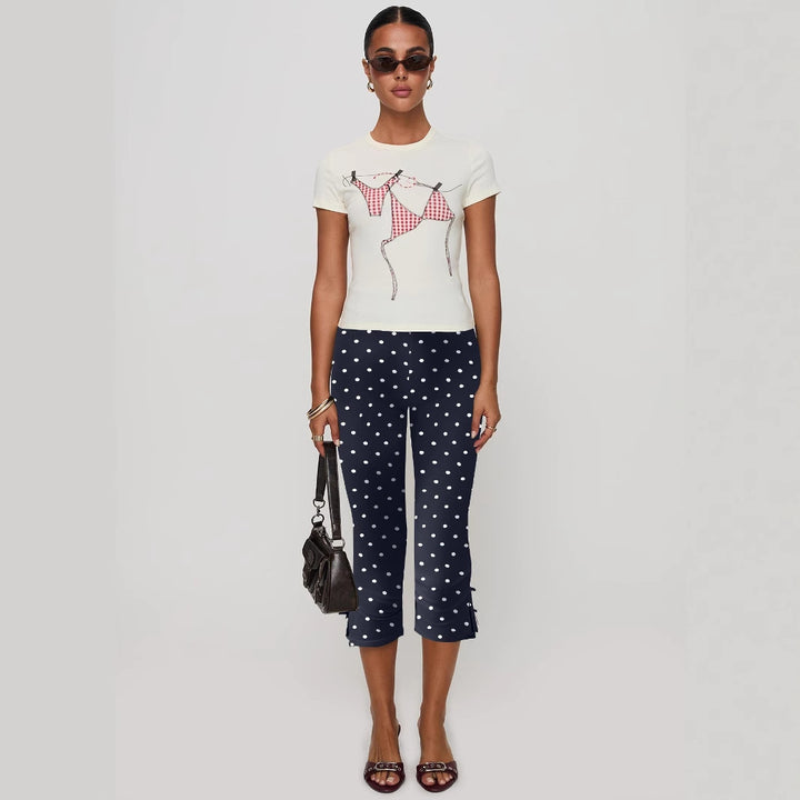 Damen T-Shirt mit kreativem Druck und figurbetontem Schnitt Drune