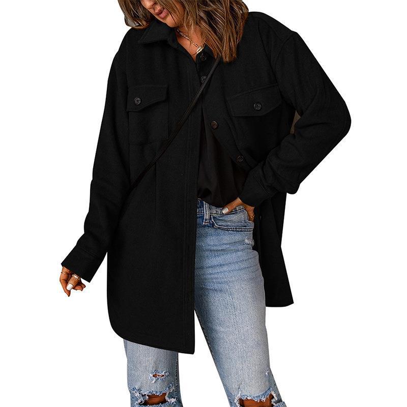 Damen Oversize-Hemdjacke mit Brustklappen und langem Schnitt Drune