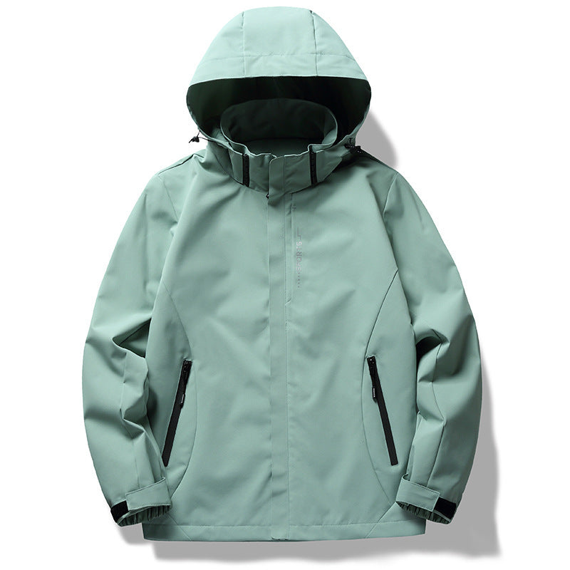 Herren wind- und wasserabweisende Softshell-Kapuzenjacke mit verdeckter Reißverschlussblende Drune