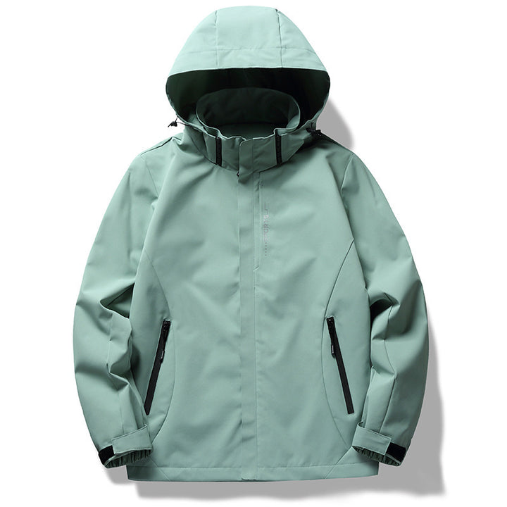 Herren wind- und wasserabweisende Softshell-Kapuzenjacke mit verdeckter Reißverschlussblende Drune