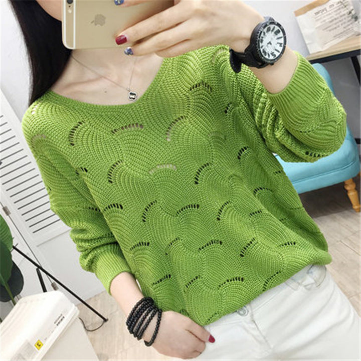 Damen lässiger Pullover mit offenem Lochmuster und weichem Griff Drune