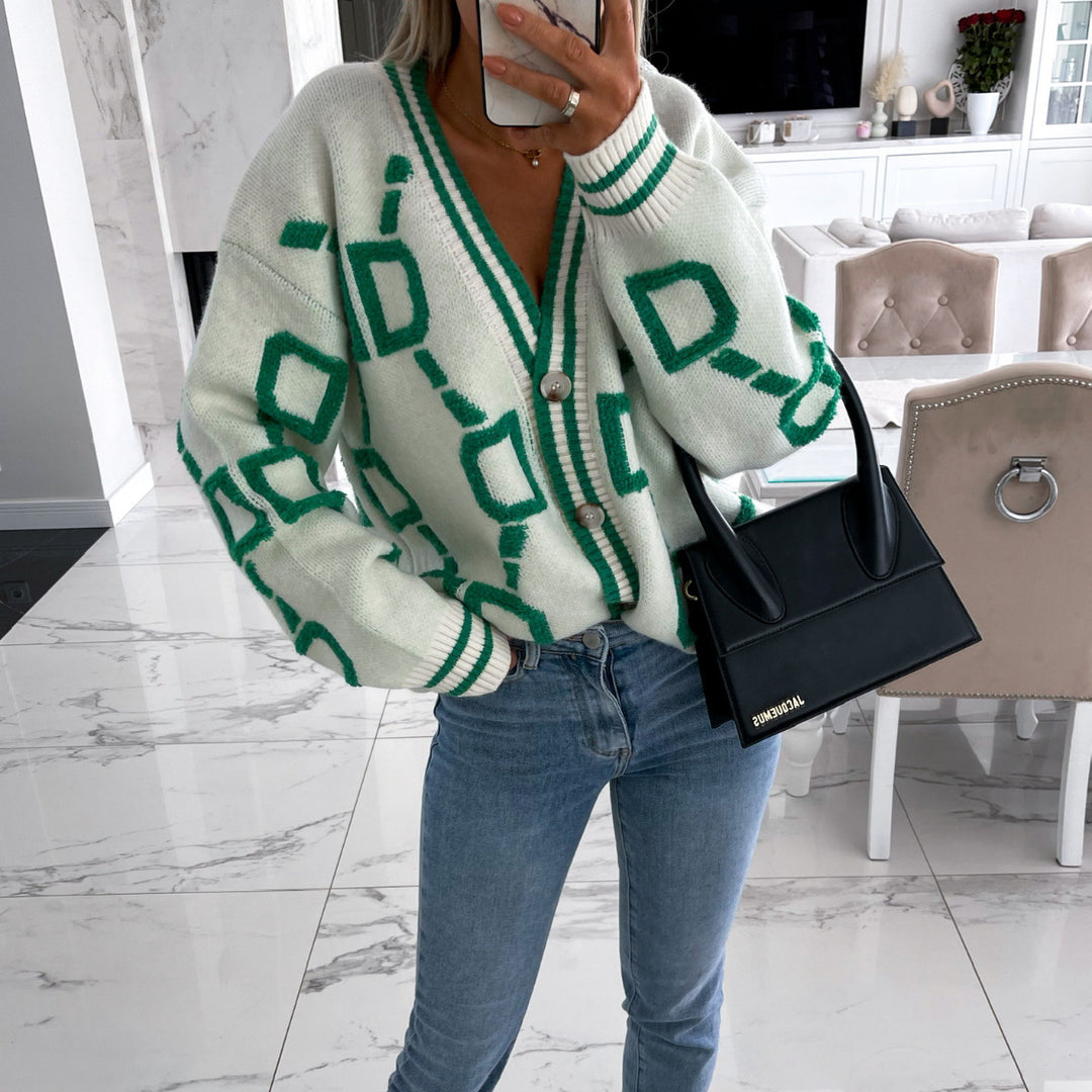 Damen Grobstrick-Cardigan mit 3D-Strukturmotiv, V‑Ausschnitt und Knopfleiste Drune