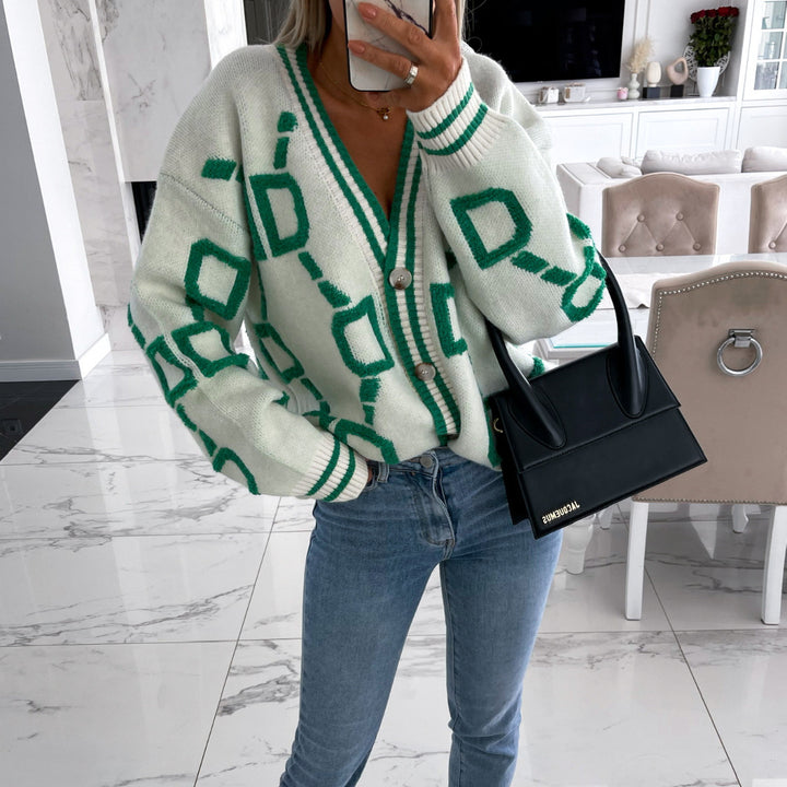 Damen Grobstrick-Cardigan mit 3D-Strukturmotiv, V‑Ausschnitt und Knopfleiste Drune