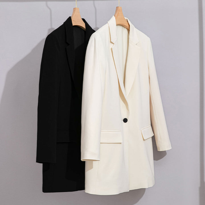 Damen Longline-Blazer mit geradem Schnitt und dezenten Pattentaschen Drune