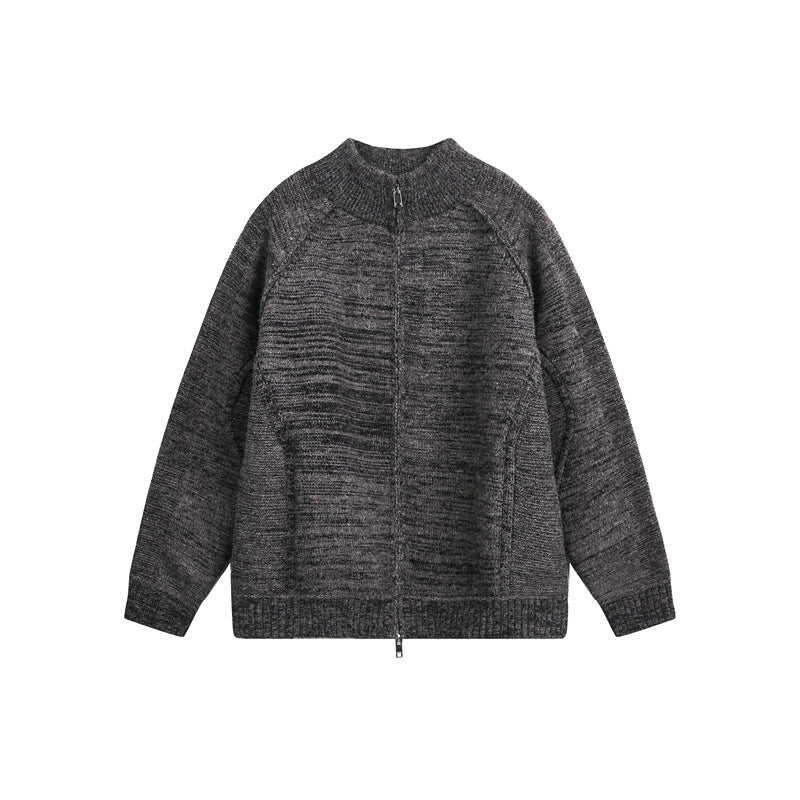 Unisex Grobstrick-Zipjacke mit hohem Stehkragen und Zwei-Wege-Reißverschluss Drune