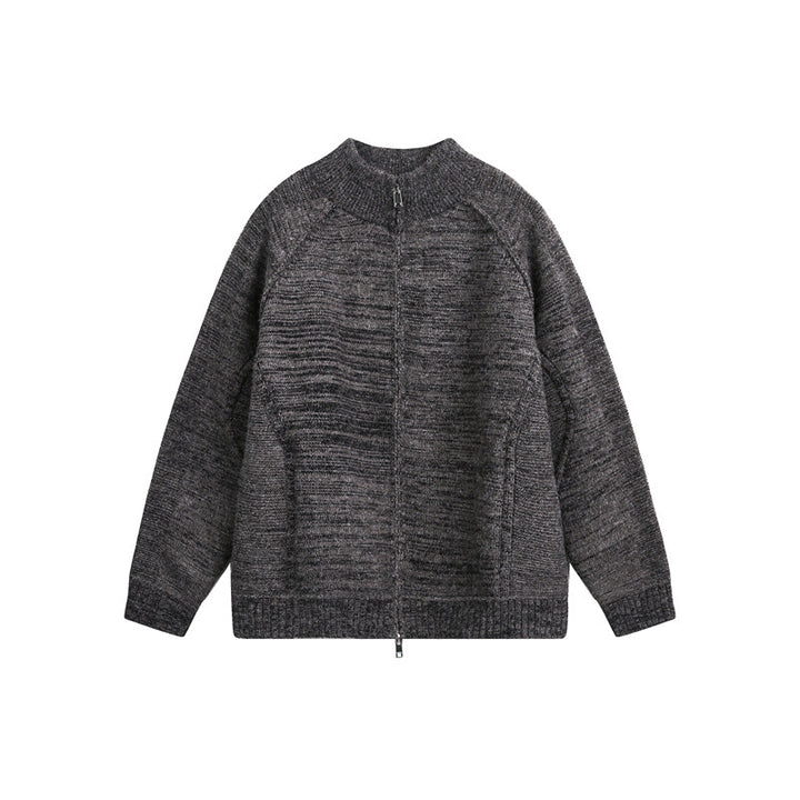 Unisex Grobstrick-Zipjacke mit hohem Stehkragen und Zwei-Wege-Reißverschluss Drune