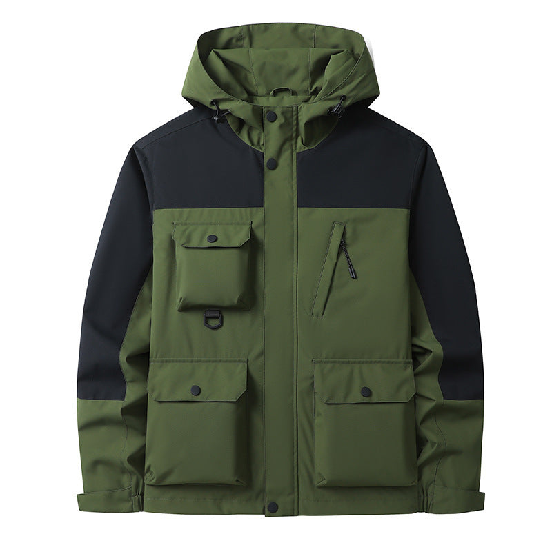 Herren Technische Utility-Fieldjacke mit Kapuze, Mehrfachtaschen und windabweisender Shell Drune