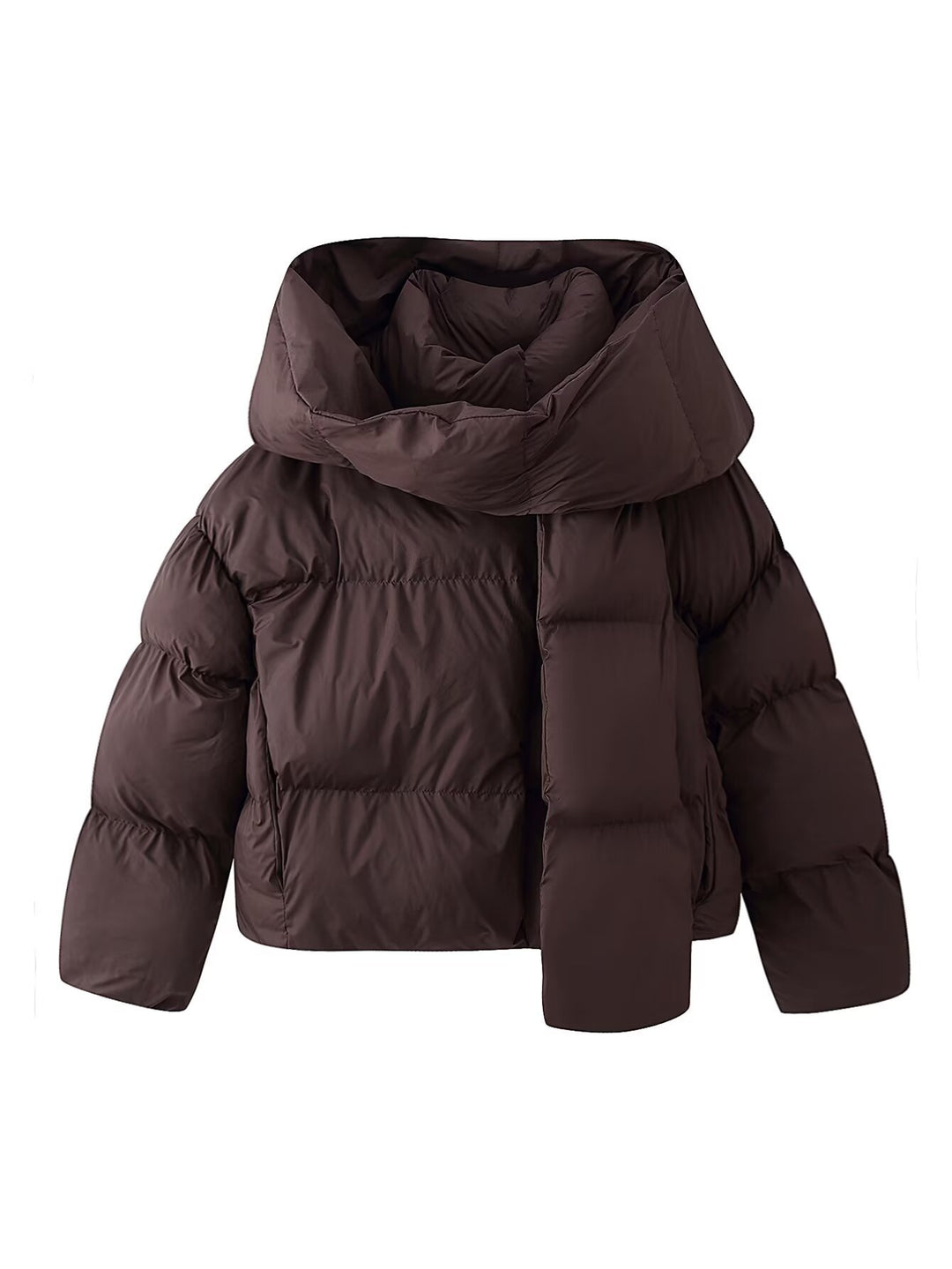 Damen Kurz geschnittene Steppjacke mit extrabreitem Schalkragen und wattierter Kapuze Drune